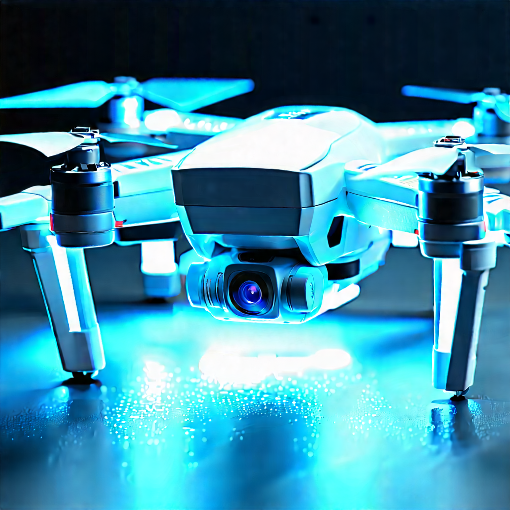 Drone With Glowing Screen With Blue White
