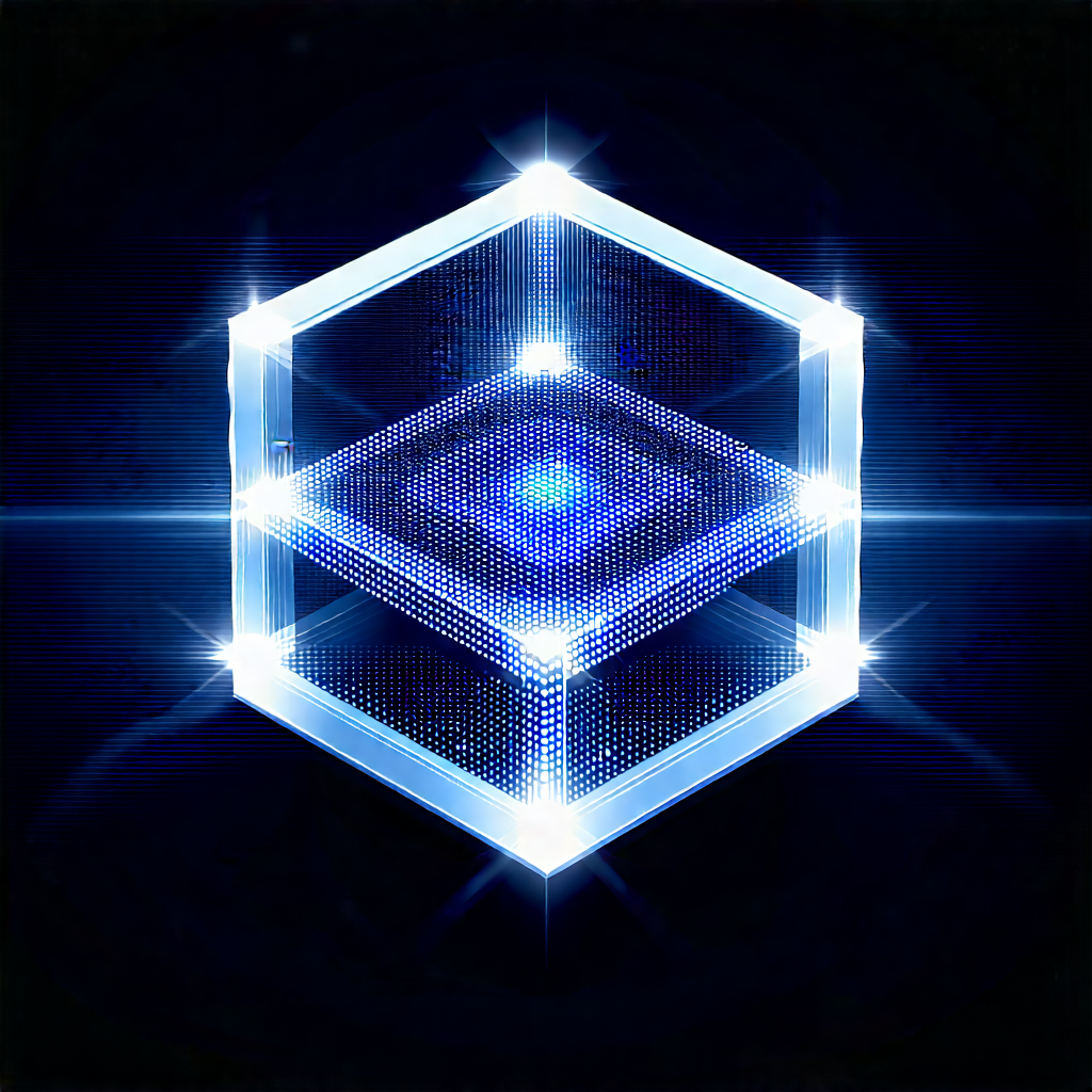 Quantum Computer With Digital Particles With Close-up Blue