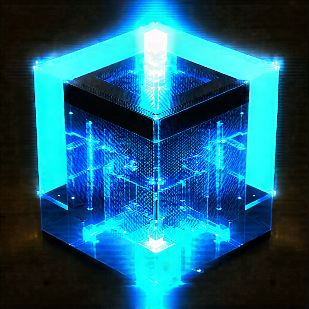 Quantum Computer With Blue Light (glow:1.29) With Blue, Three-dimensional