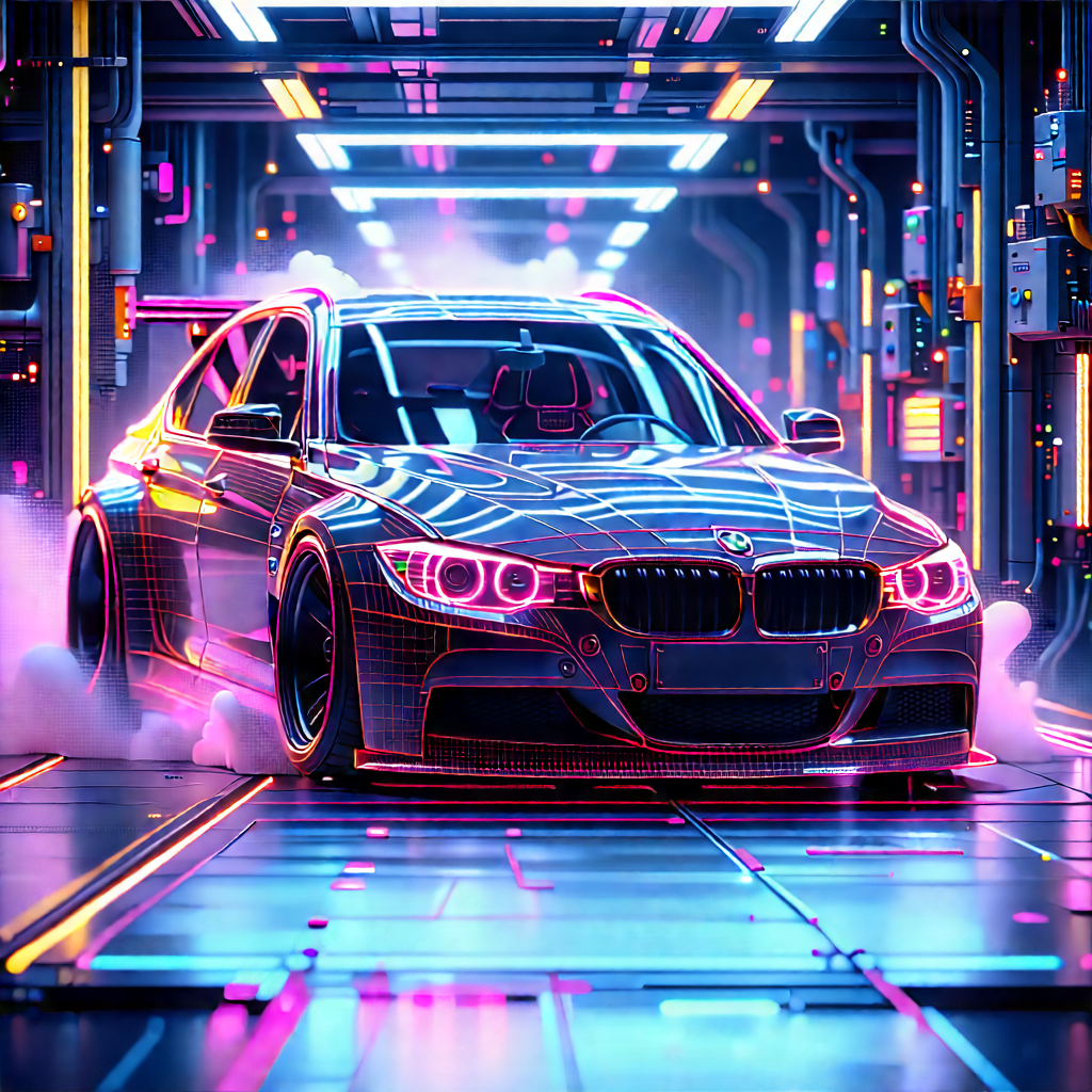 Automotive Technology In Manufacturing Facility With Futuristic City