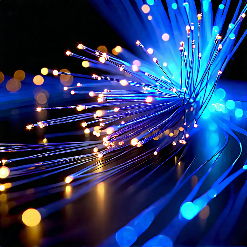 Close-up Of Fiber Optic Cables With Close-up Blue