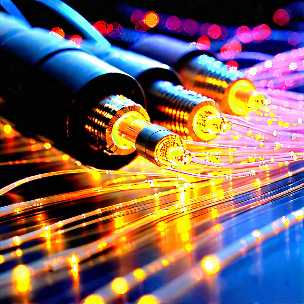 Close-up Of Fiber Optic Cables With Group Wires