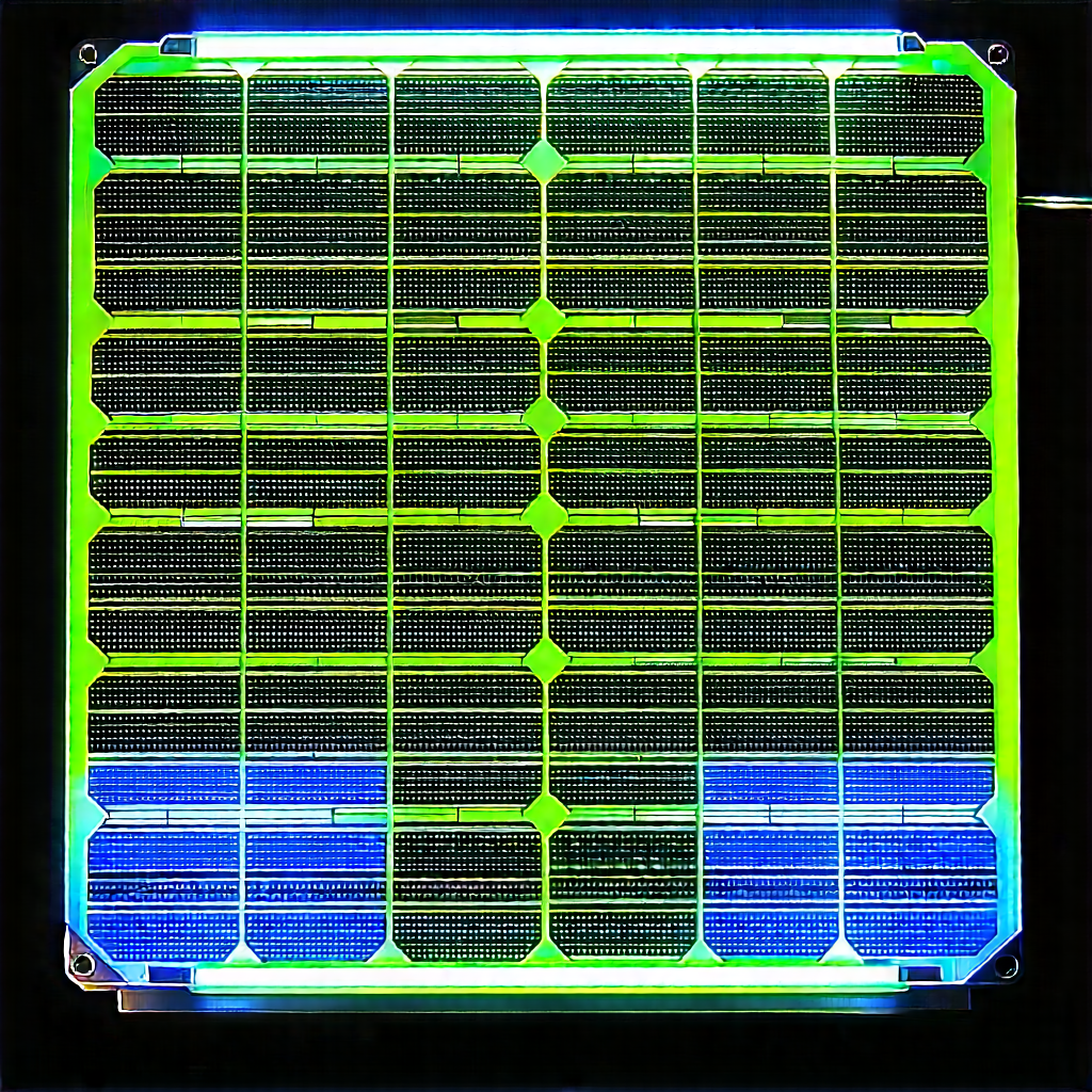 Solar Panel With Neon Accents With Large, Green,
