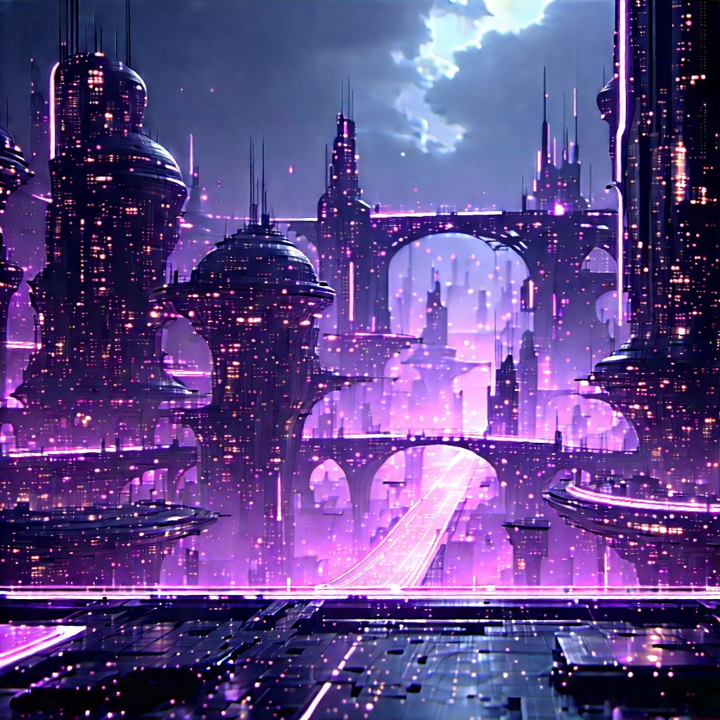 Big Data Visualization With Futuristic Cityscape,