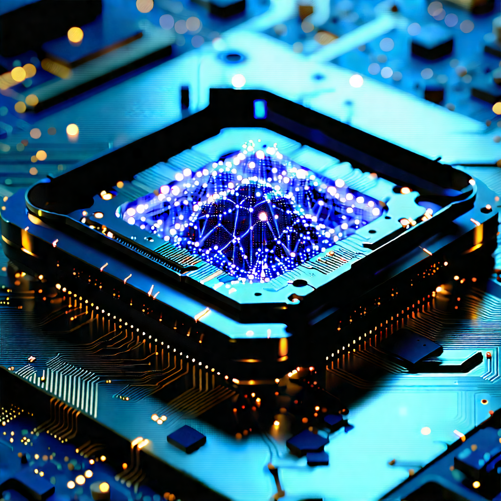 Quantum Computer With Digital Particles With Close-up Computer