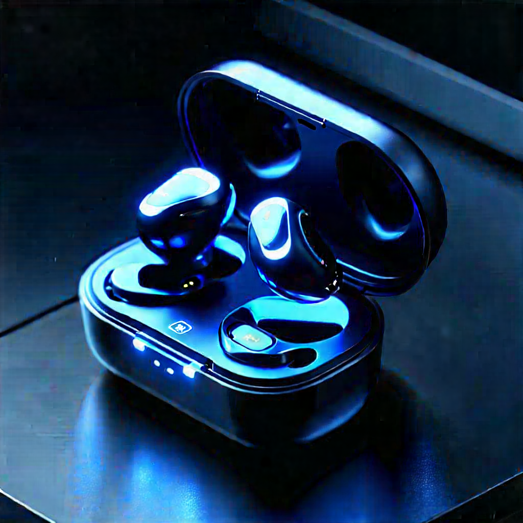 Wireless Earbuds With Glowing Screen With Black Blue