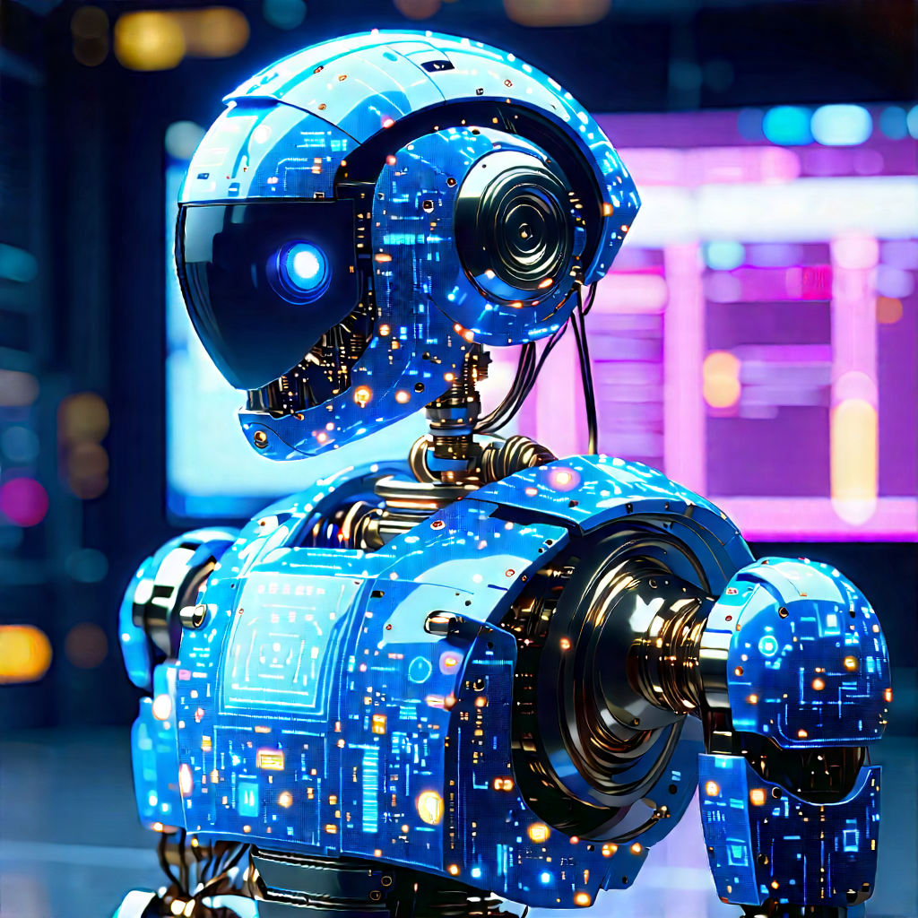 Robot With Holographic Projection With Futuristic Robot
