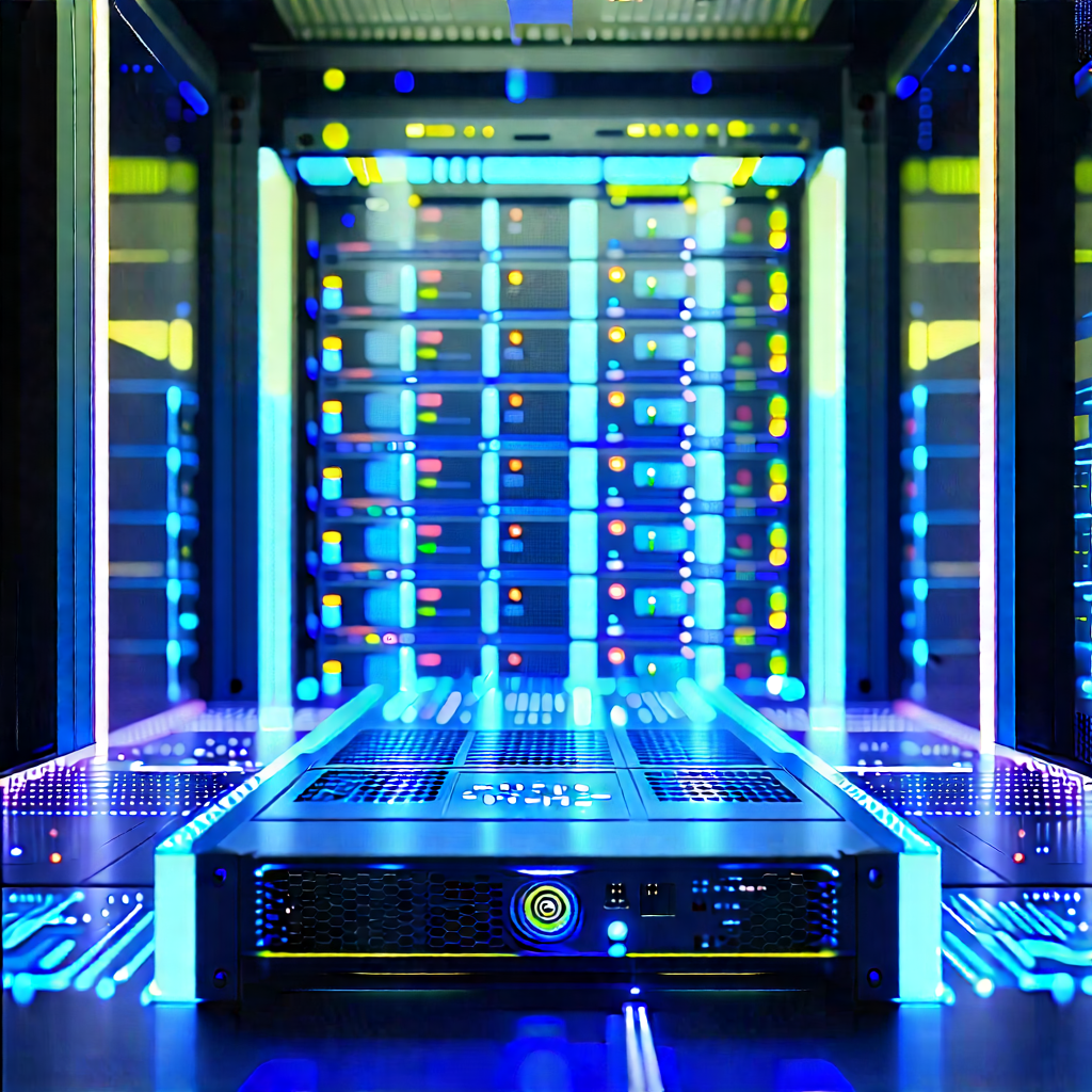 Server Rack With Holographic Projection With Image, There