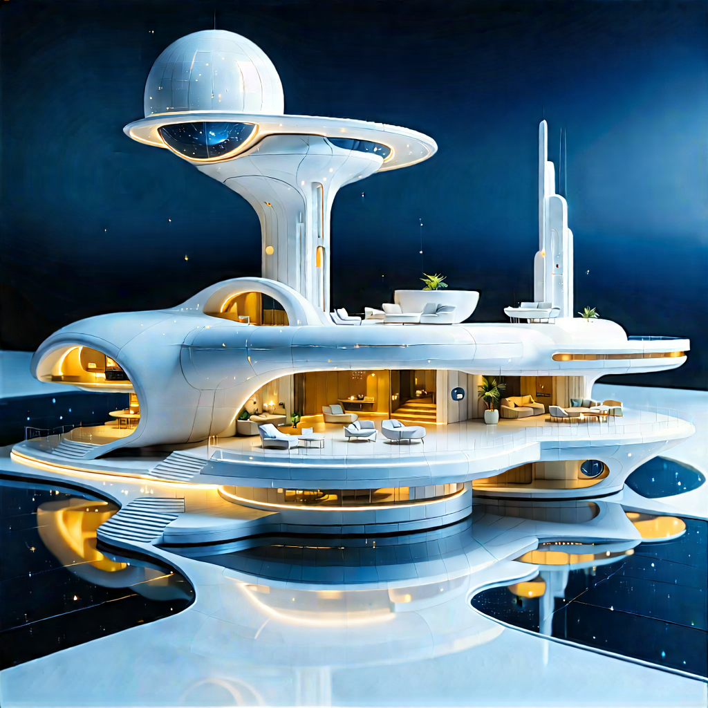 (futuristic:1.42) Smart Home With Futuristic, White,