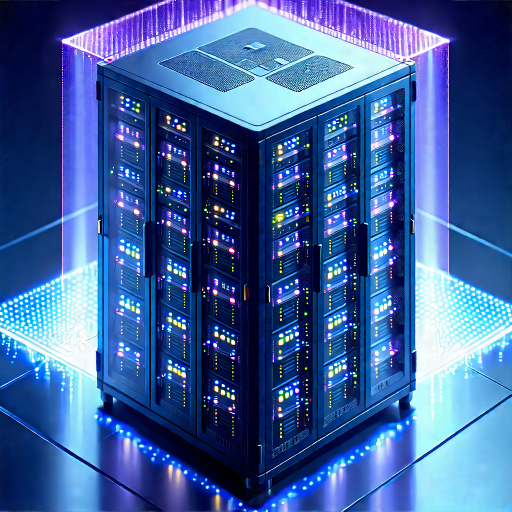 Server Rack With Holographic Projection With Large, Multi-colored
