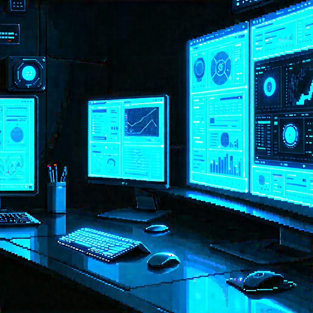 Futuristic Digital Workspace With Computer Desk