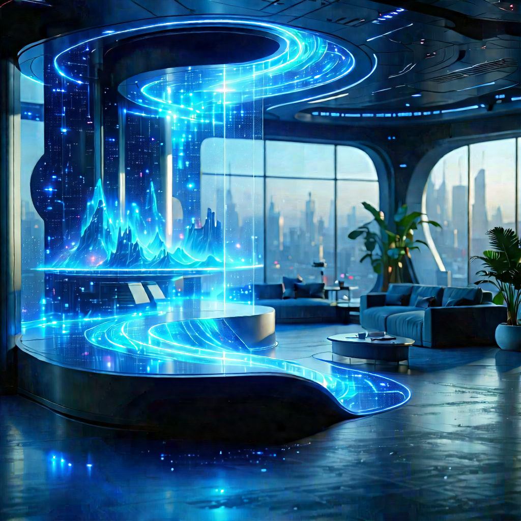 (futuristic:1.48) Tech Startup Office With Image, There