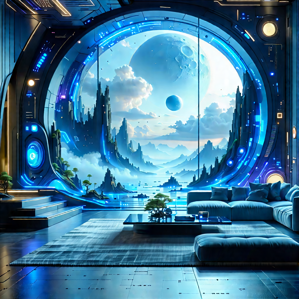 (futuristic:1.2) Smart Home With Futuristic Scene,