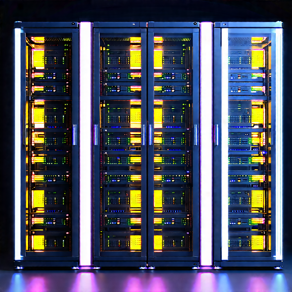 Server rack with neon accents