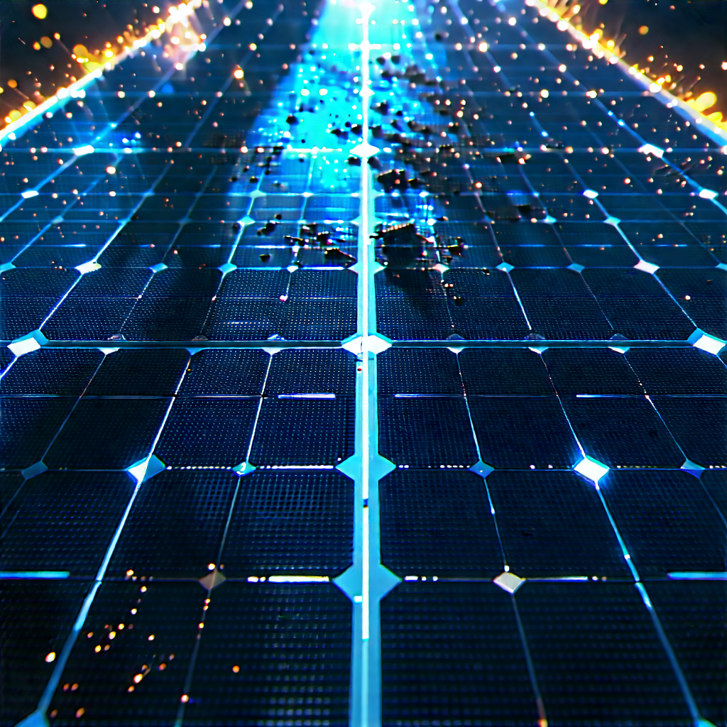 Solar Panel With Digital Particles With Blue Pathway