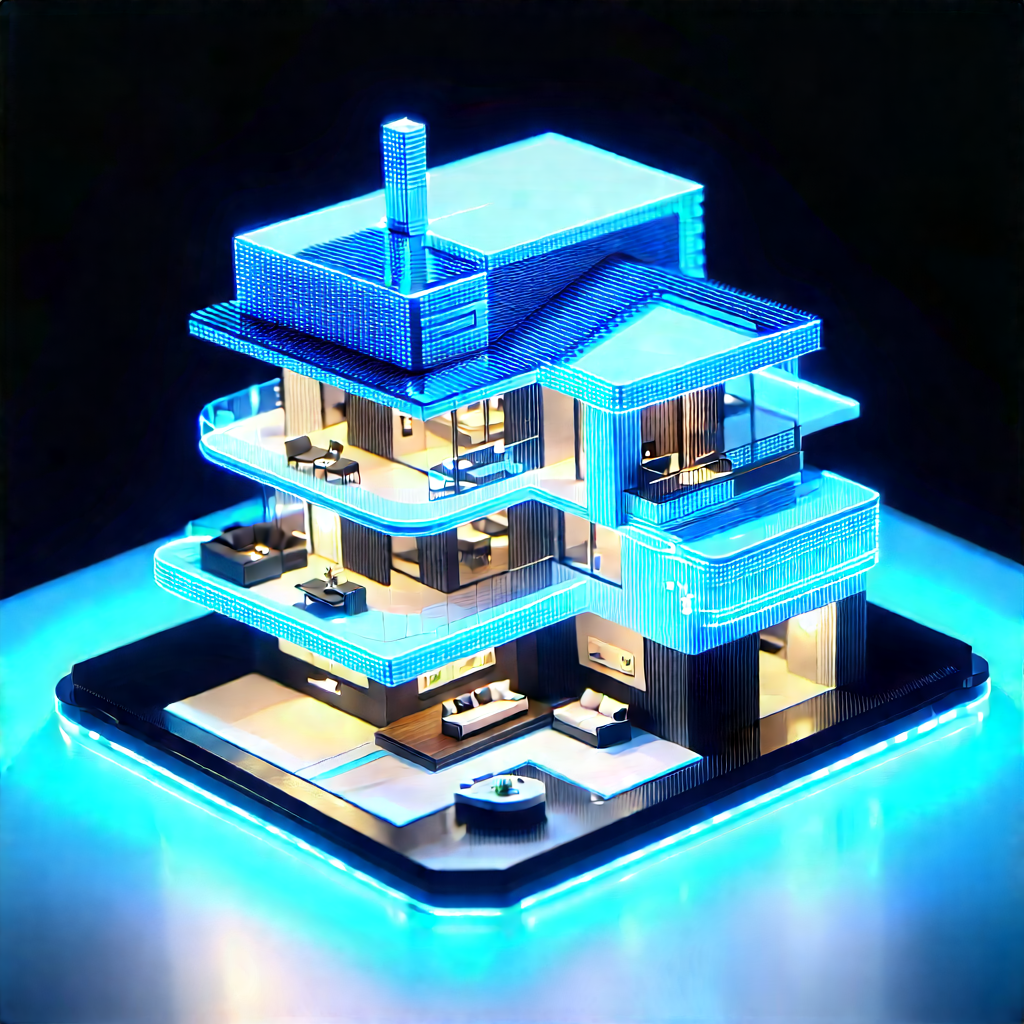 (futuristic:1.41) Smart Home With Blue White
