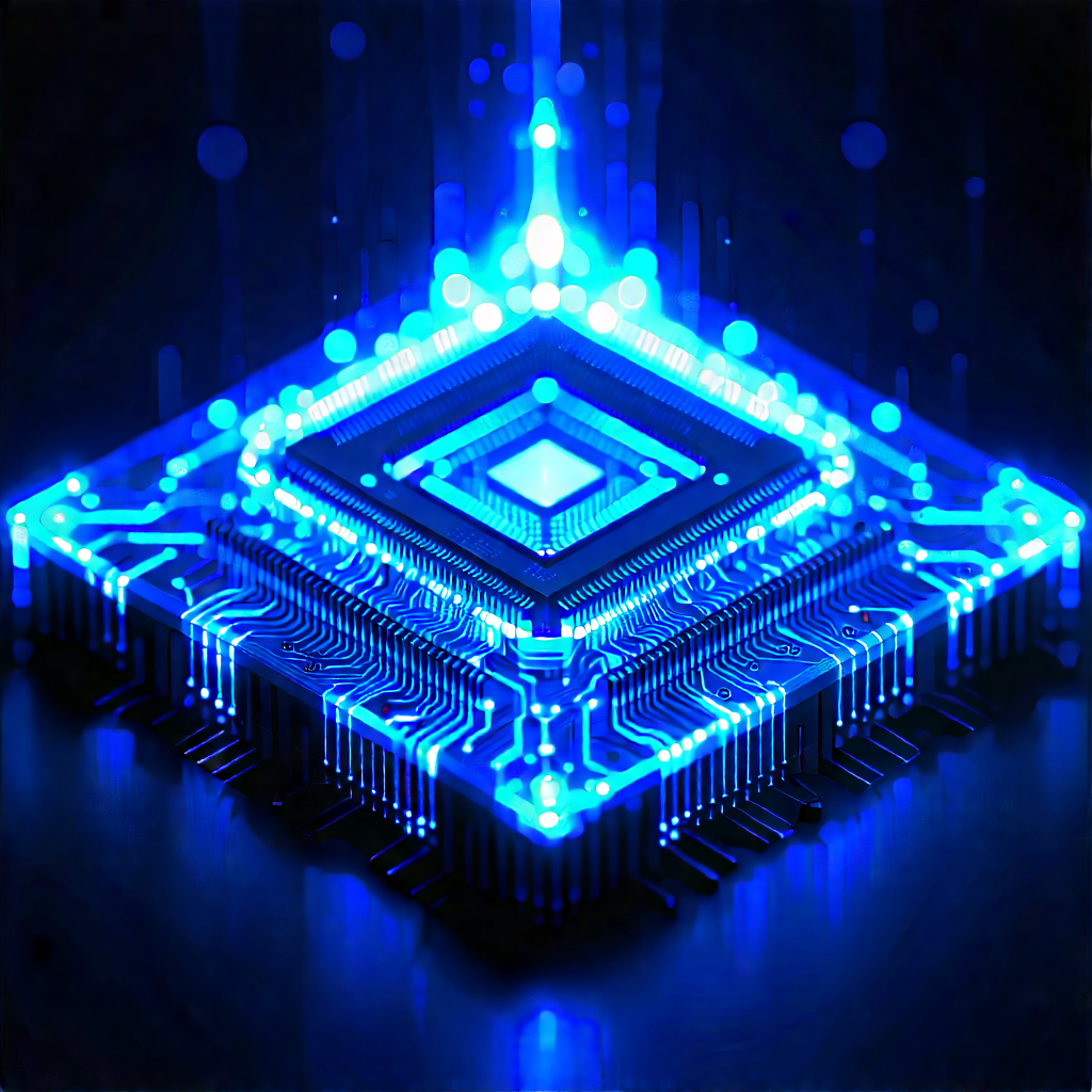 Microchip With Blue Light Glow With Blue White