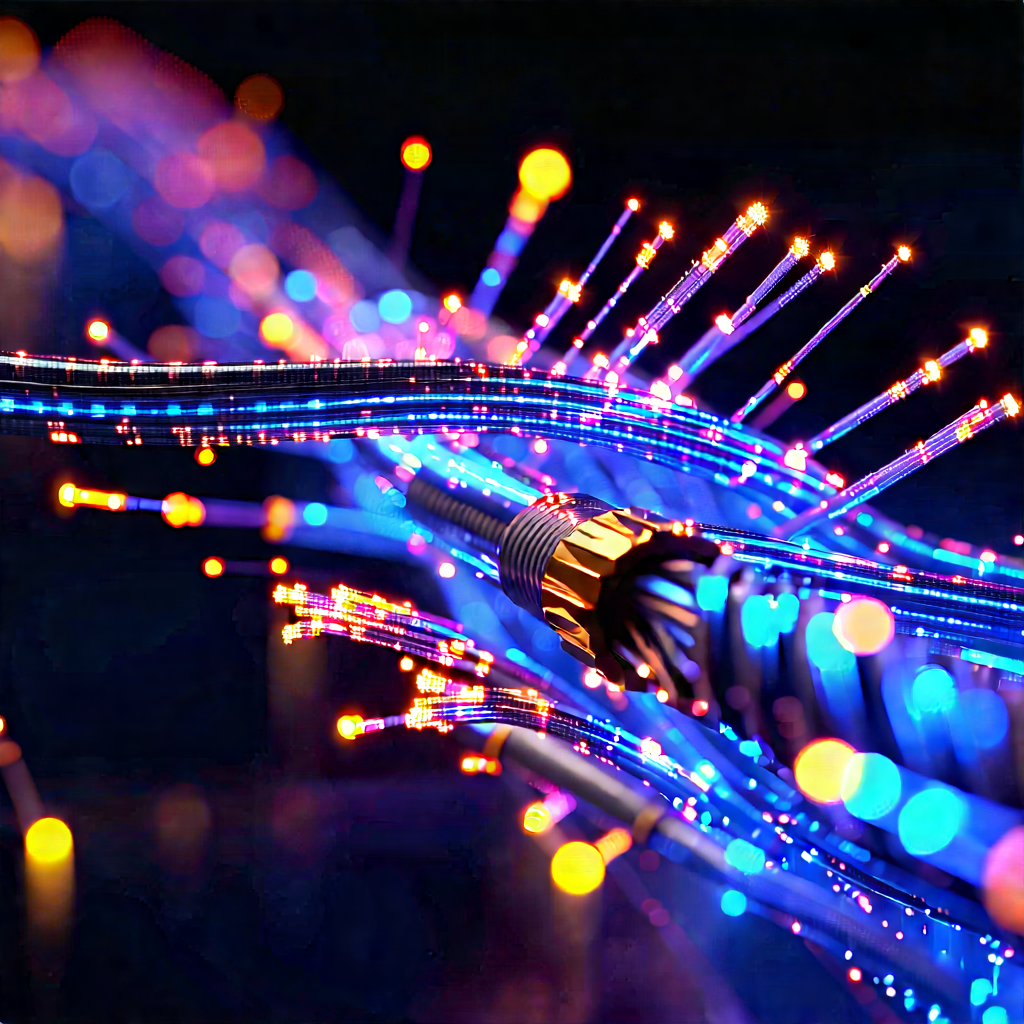 Close-up Of Fiber Optic Cables With Close-up Blue