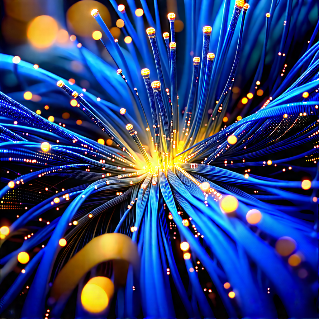 Close-up Of Fiber Optic Cables With Close-up Blue