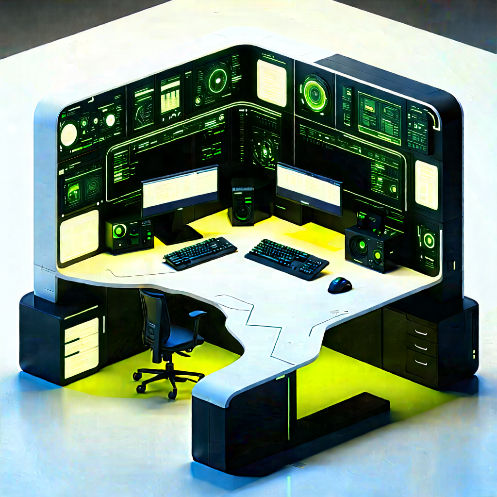 Futuristic (digital:1.14) Workspace With Futuristic Computer