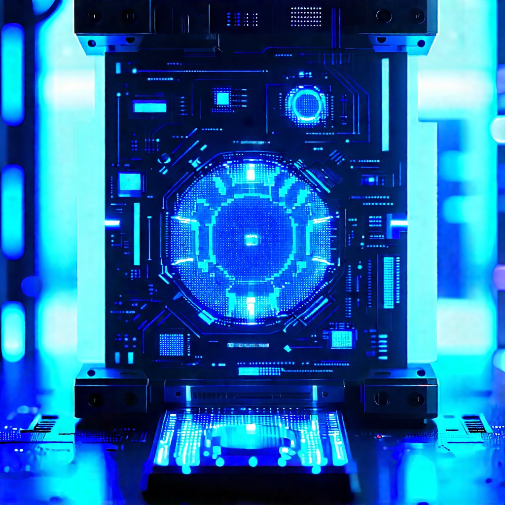 Quantum computer with blue light glow