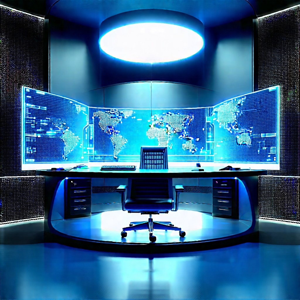 Futuristic (digital:1.37) Workspace With Image, There