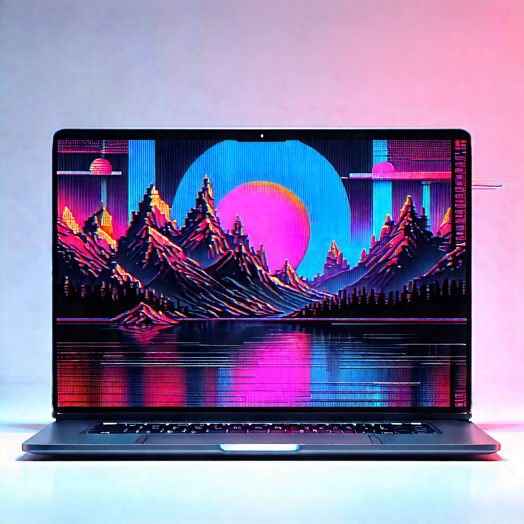 Laptop With Digital Artwork With Laptop Computer