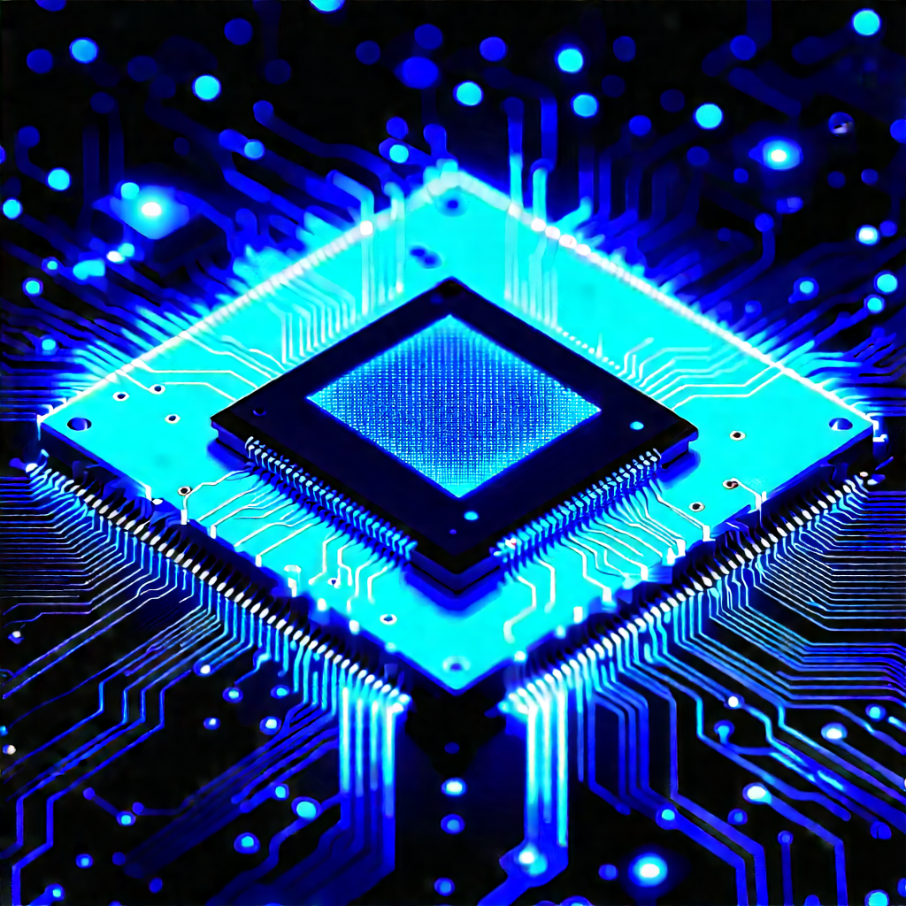 Microchip with blue light glow
