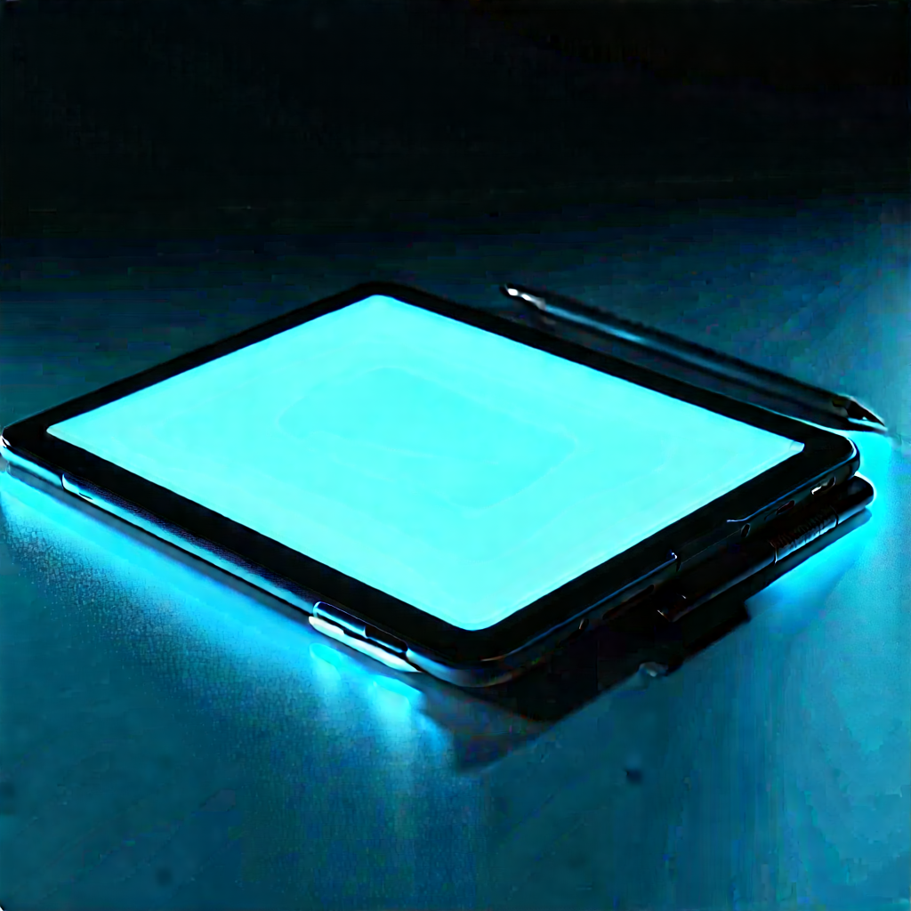 Tablet With Glowing Screen With Blue Screen