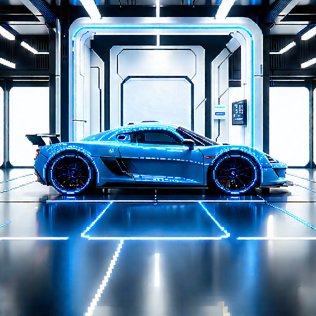 Automotive Technology In Manufacturing Facility With Blue Sports