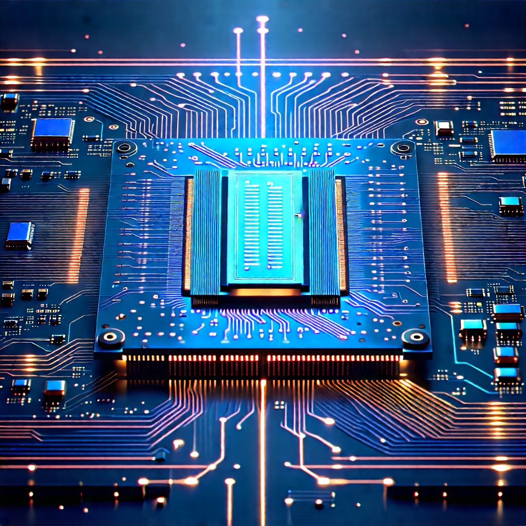 Circuit Board With Data Streams With Close-up Computer