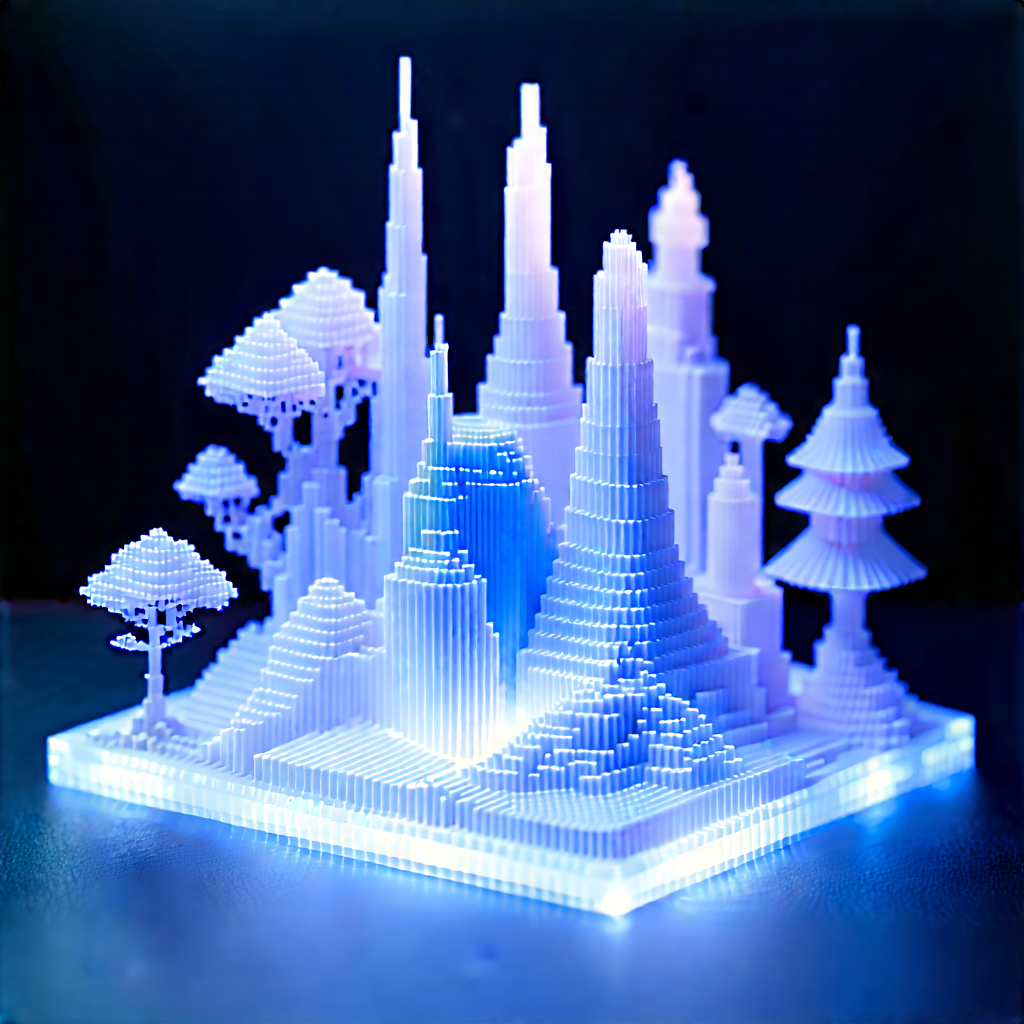 3d Printer With Data Streams With Cityscape Made