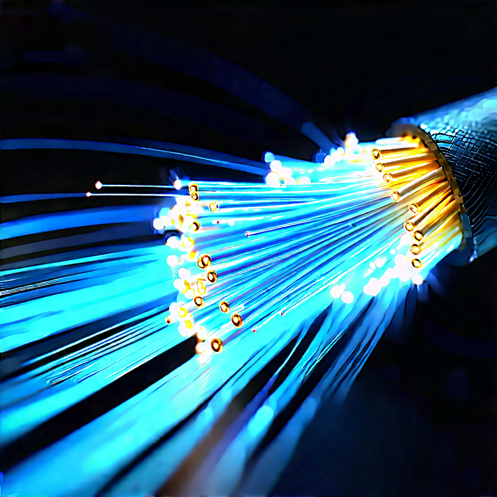 Close-up Of Fiber Optic Cables With Close-up Blue
