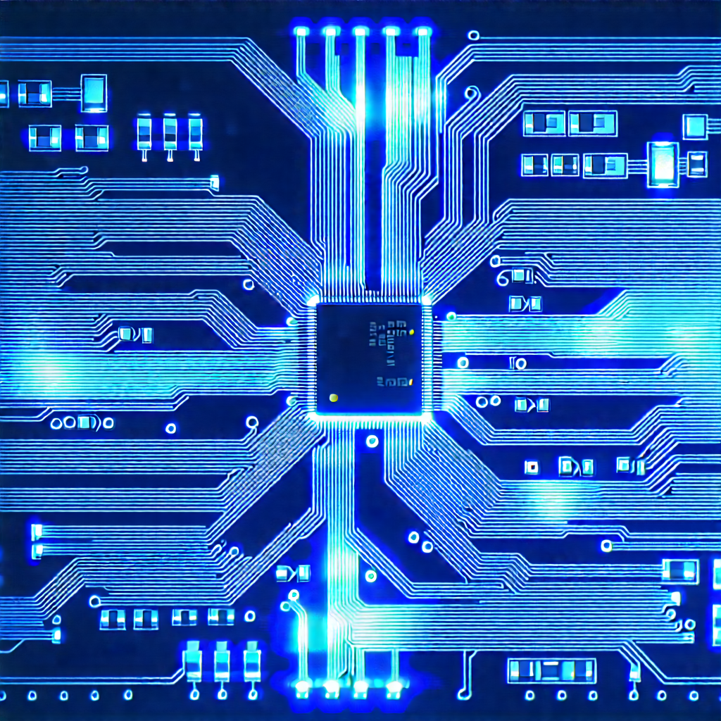 Circuit board with blue light glow