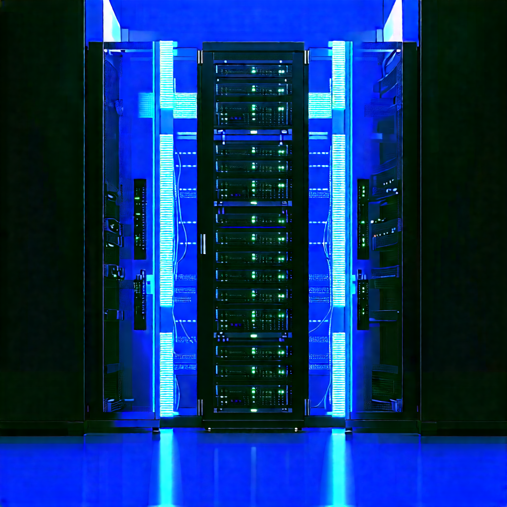 Server Rack With Blue Light (glow:1.28) With Large Blue