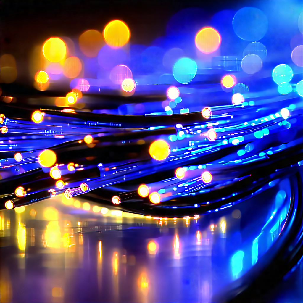 Close-up Of Fiber Optic Cables With Blue Light