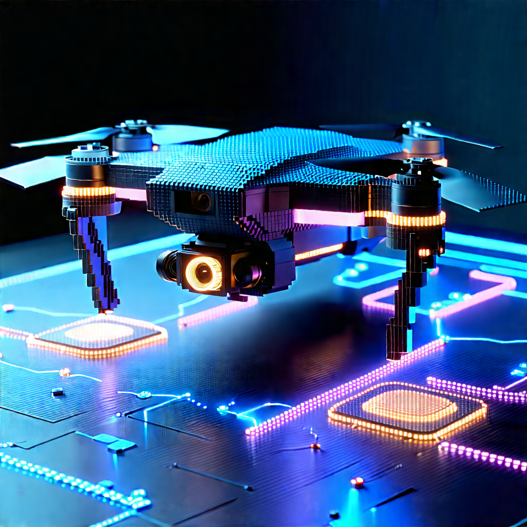 Drone With Digital Artwork With Blue Black