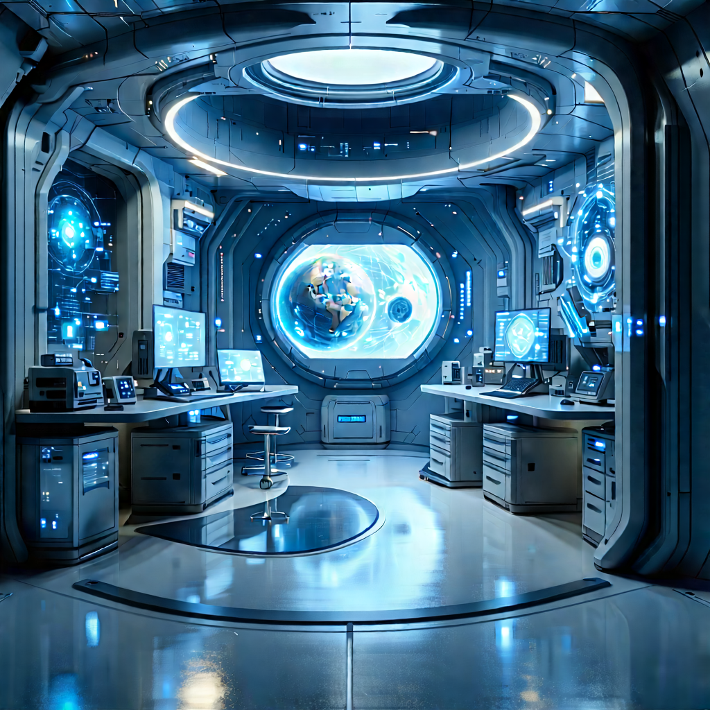 (futuristic:1.42) Research Laboratory With Futuristic Room,