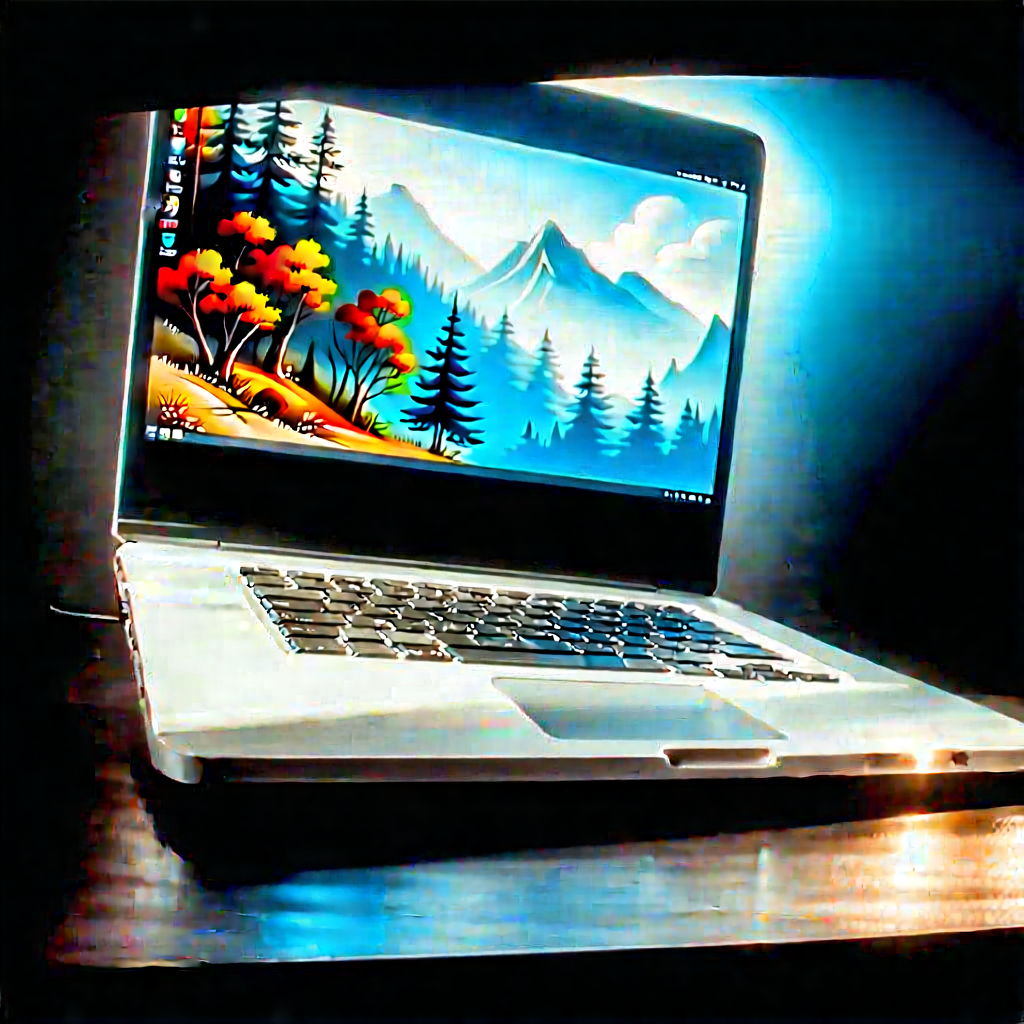 Laptop With Digital Artwork With Laptop Computer