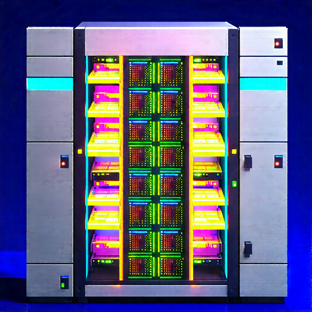 Server rack with neon accents