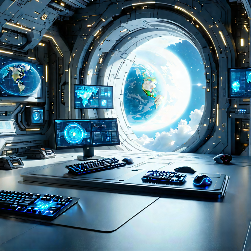 (futuristic:1.48) Digital Workspace With Futuristic Setting,