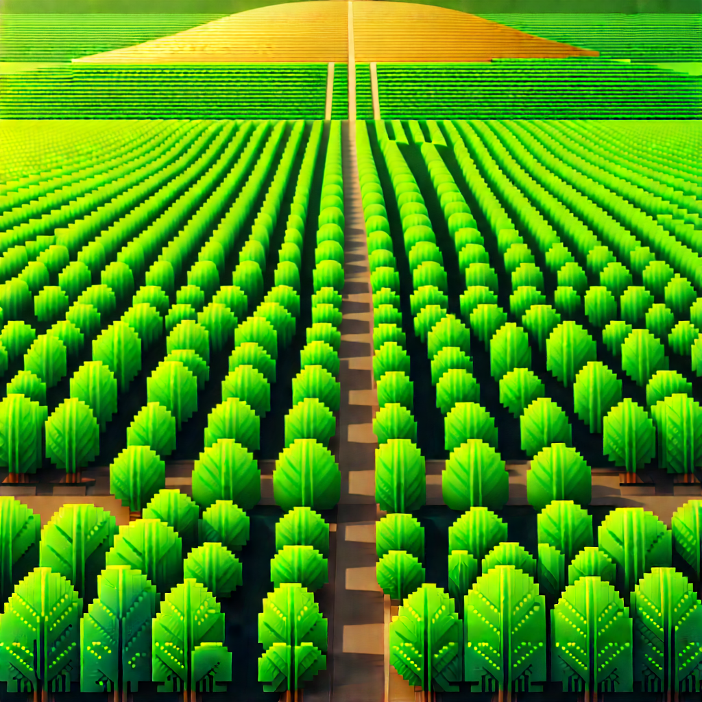 Agricultural Technology In Manufacturing Facility With Green, Pixelated