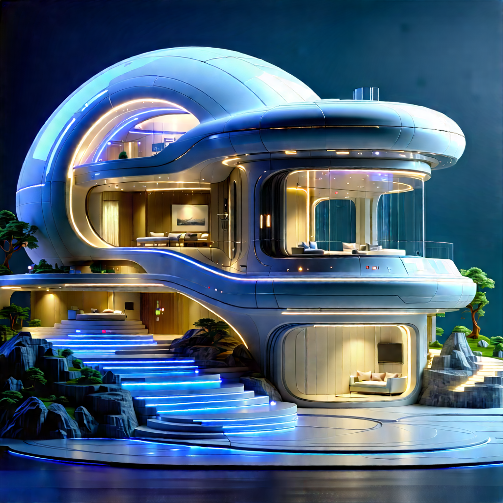Futuristic Smart Home With Futuristic, White,