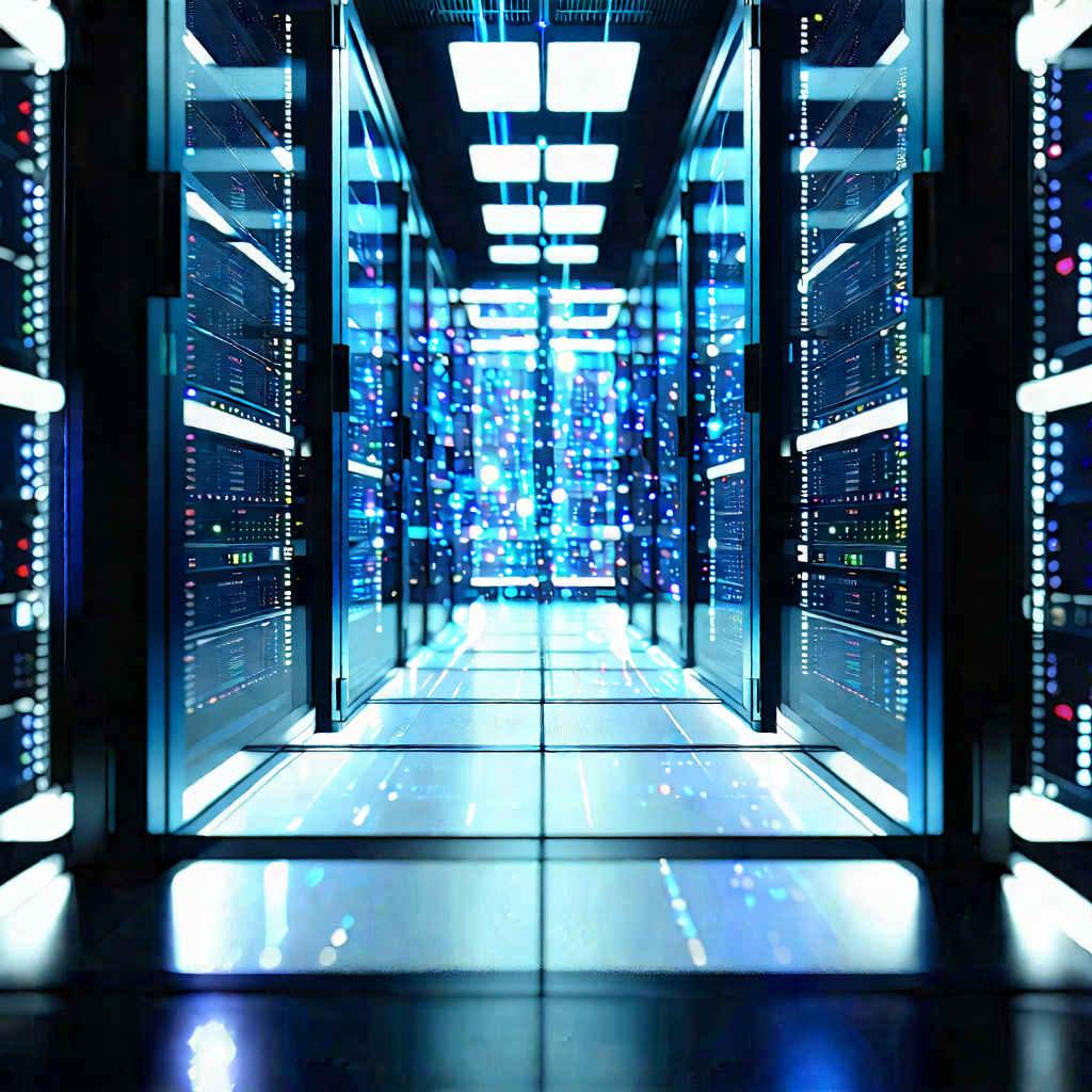 Server Rack With Holographic Projection With Image, There