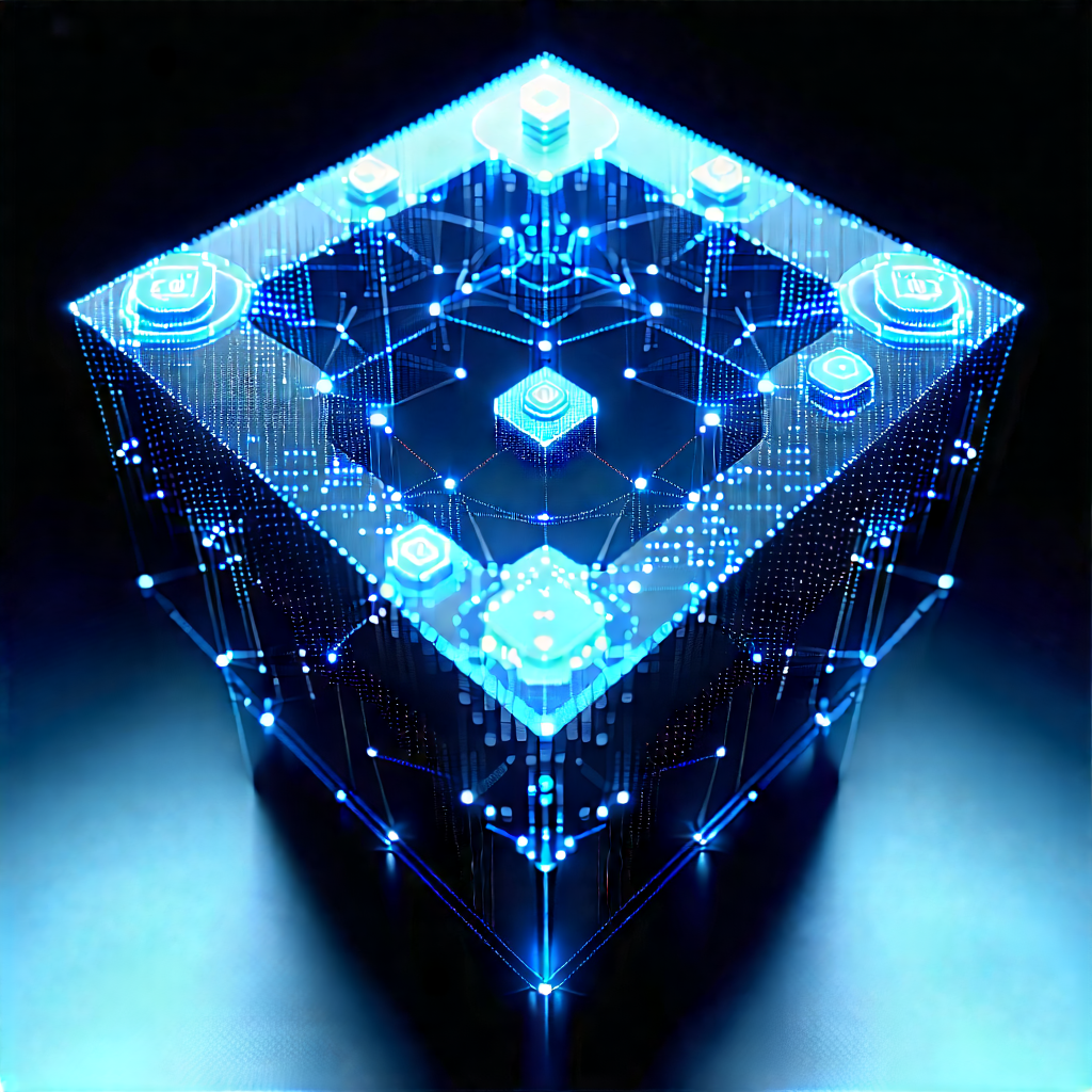 Blockchain Network Visualization With Blue, Three-dimensional