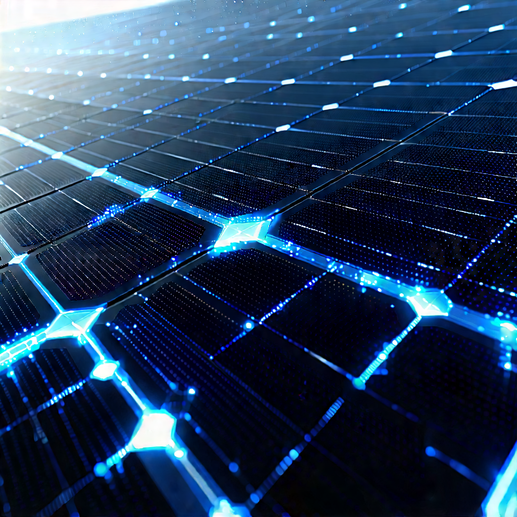 Solar Panel With Data Streams With Blue Solar