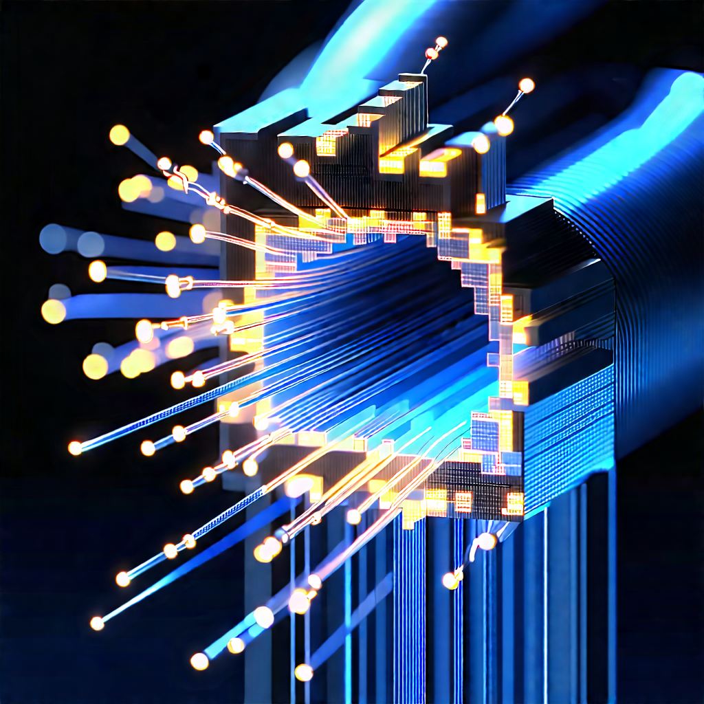 Close-up of fiber optic cables
