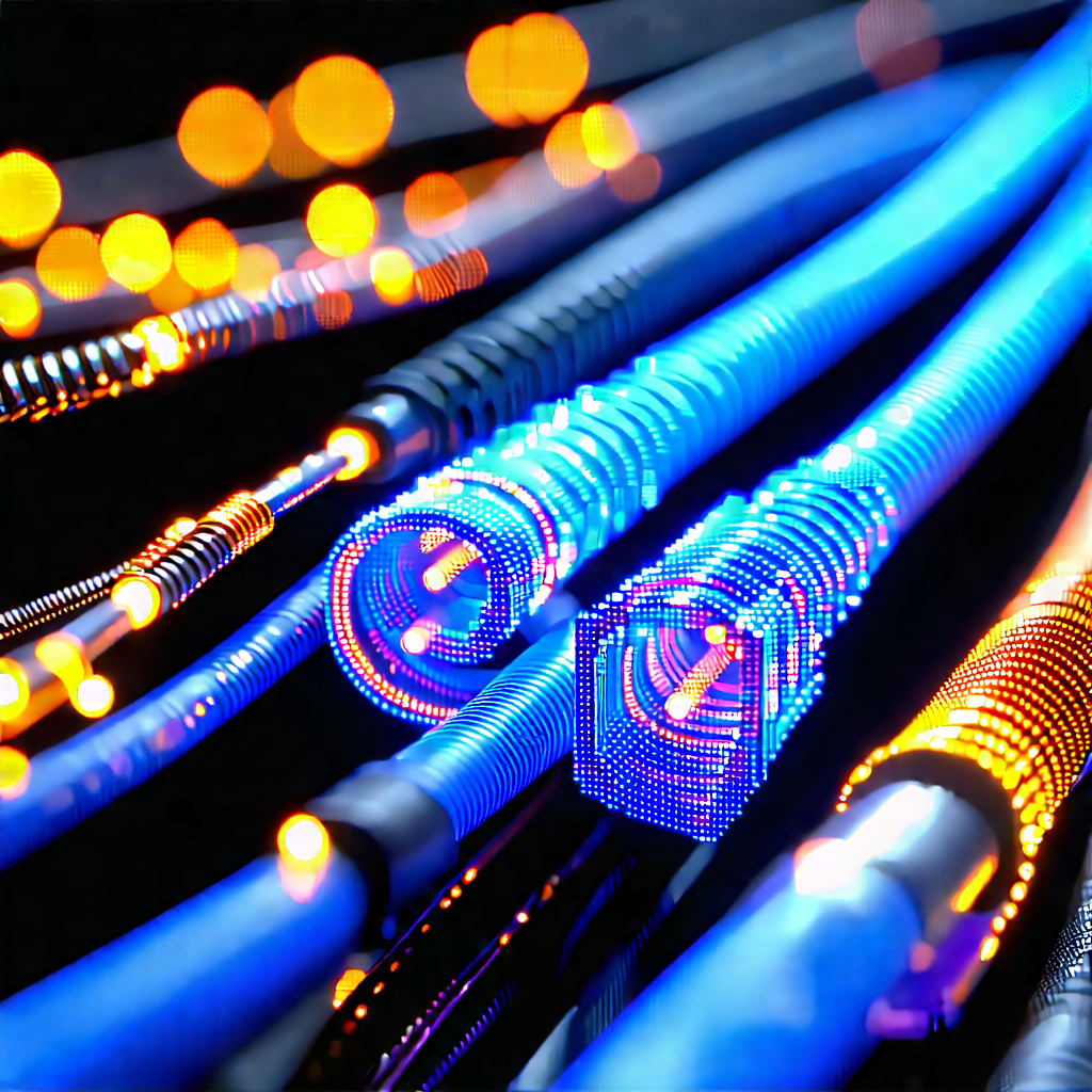 Close-up of fiber optic cables