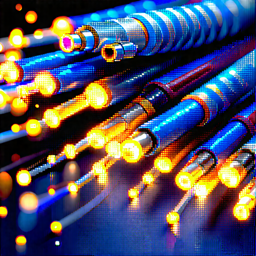 Close-up Of Fiber Optic Cables With Close-up Bunch
