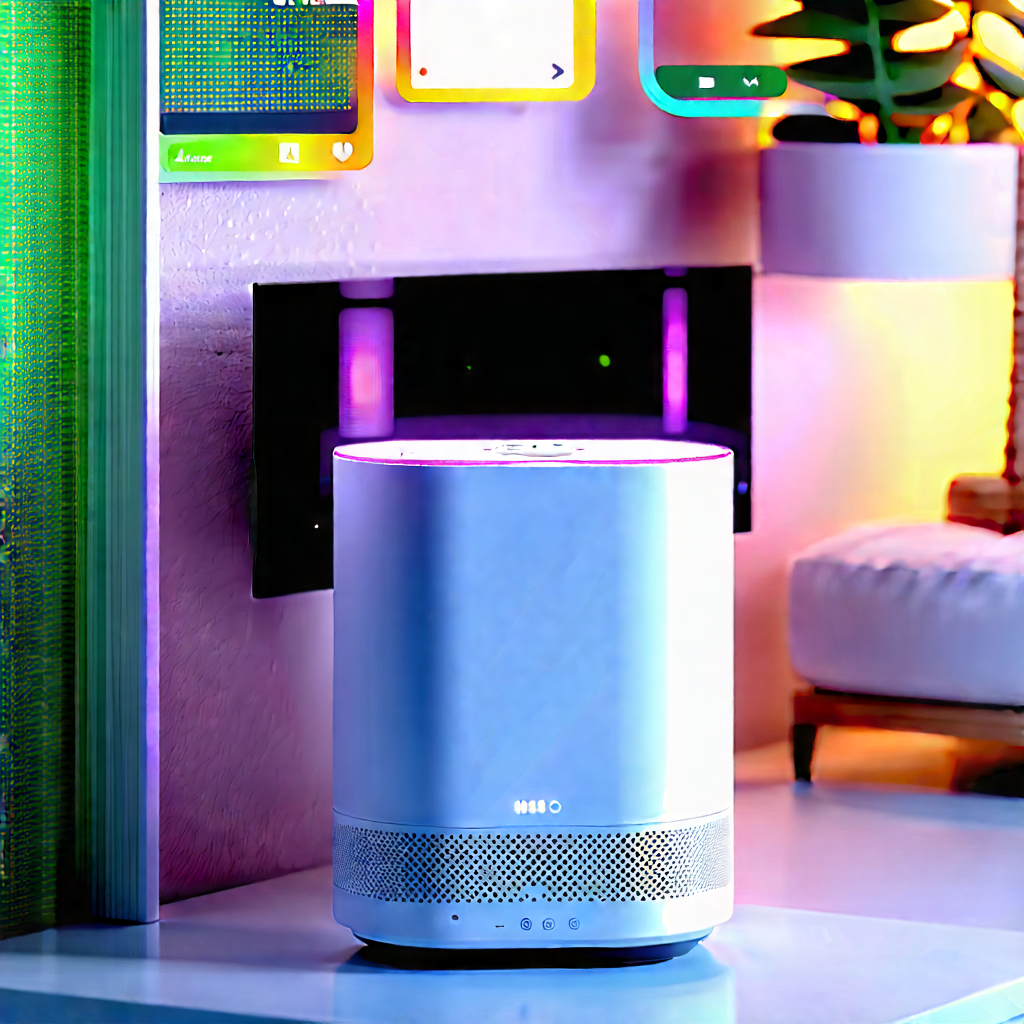 Smart Home Device With Streaming Content With White Speaker